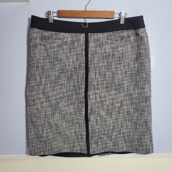 Talbots Size 16 Heathered Black White Zip Up Business Knee Length Tweed Skirt - Picture 1 of 8